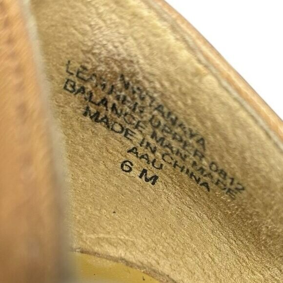 Nine West Stacked Wedge Heel Leather Pumps Camel Tan Gold Tone Hardware Size 6M - Picture 11 of 15